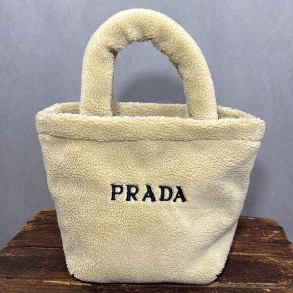 Prada Handbags - Prada Tan Shearling Tote Bag